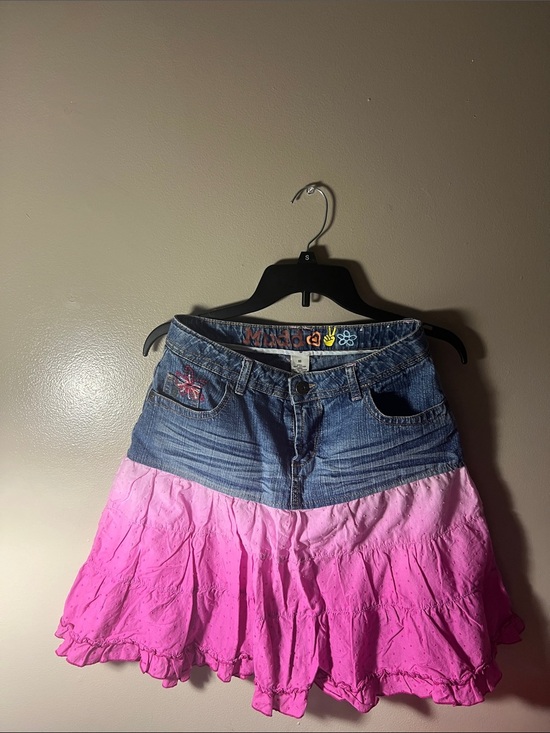 Mudd Other - Mudd Denim Waist Pink Ombre Tiered A-Line Skirt